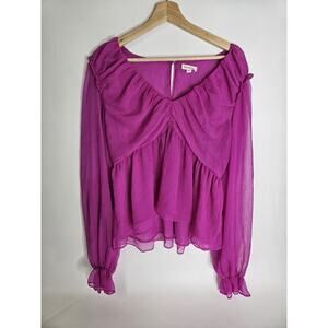 Blu Pepper Rouched Romantic Top Blouse Fuchsia XL
